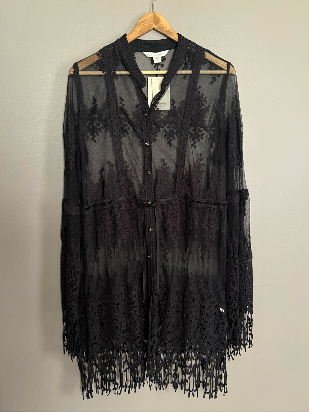 NWT Boston Proper Black Sheer Lace Tunic Size Large